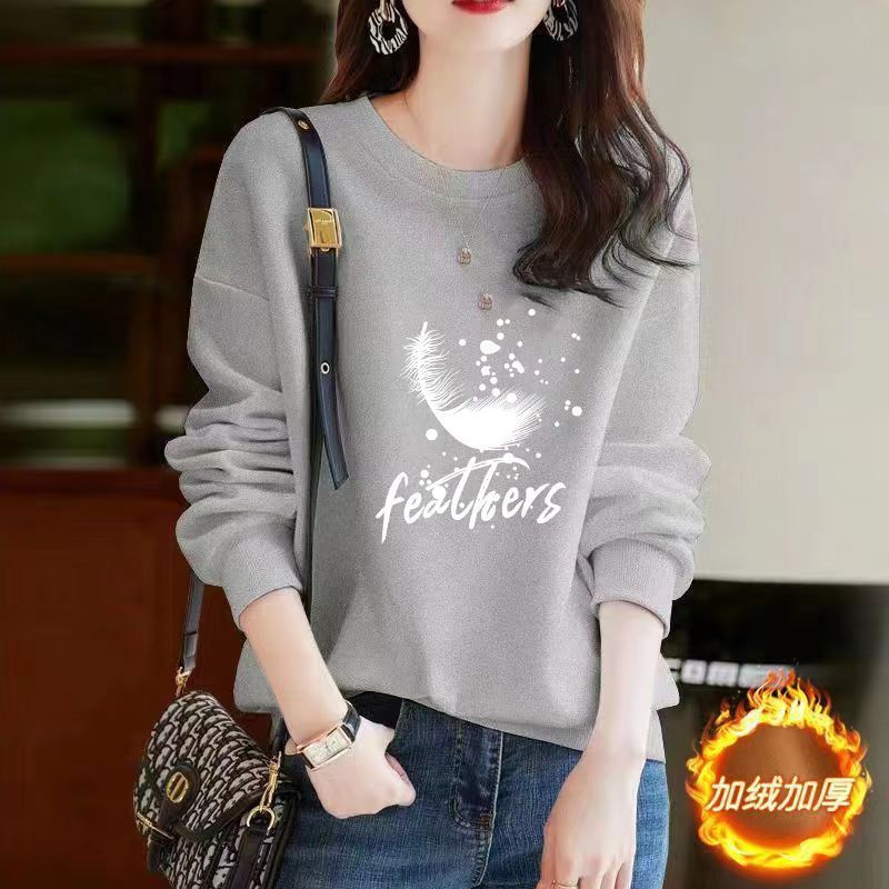 Fleece-Lined Thick Sweatshirt for Men and Women, Loose Korean Style, Autumn and Winter Long-Sleeve Pullover, Plus-Size Women's Top, Crew Neck Jacket, Trendy