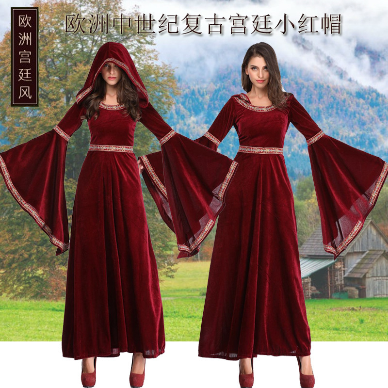 Medieval Halloween costume Victorian costume dress Renaissance burgundy dress