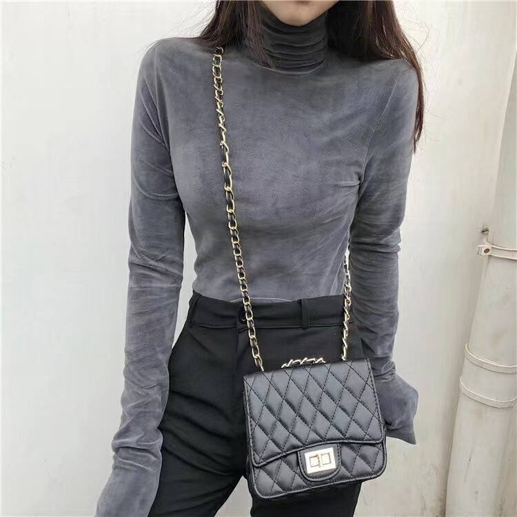 2025 New Autumn and Winter Half Turtleneck Long-Sleeved Gold Velvet Warm Top for Women Base Layer