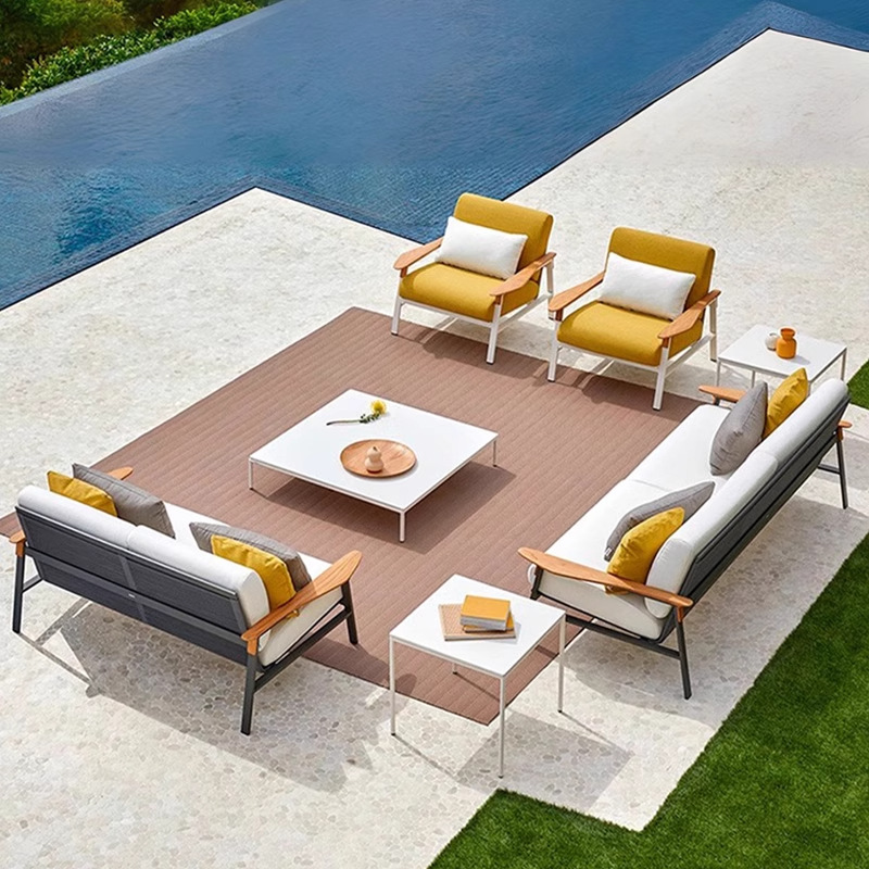 Sofá de aleación de aluminio al aire libre sofá de ocio villa jardín patio al aire libre sofá de caña combinación