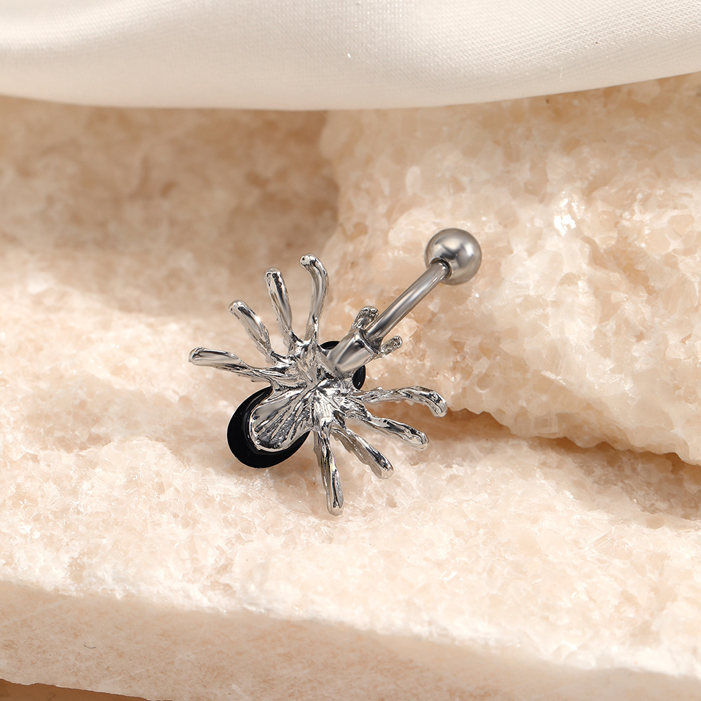 Europeo y americano transfronterizo popular exagerada joyería de punción en forma de araña con incrustaciones de acero inoxidable gema negra ombligo clavo ombligo anillo femenino