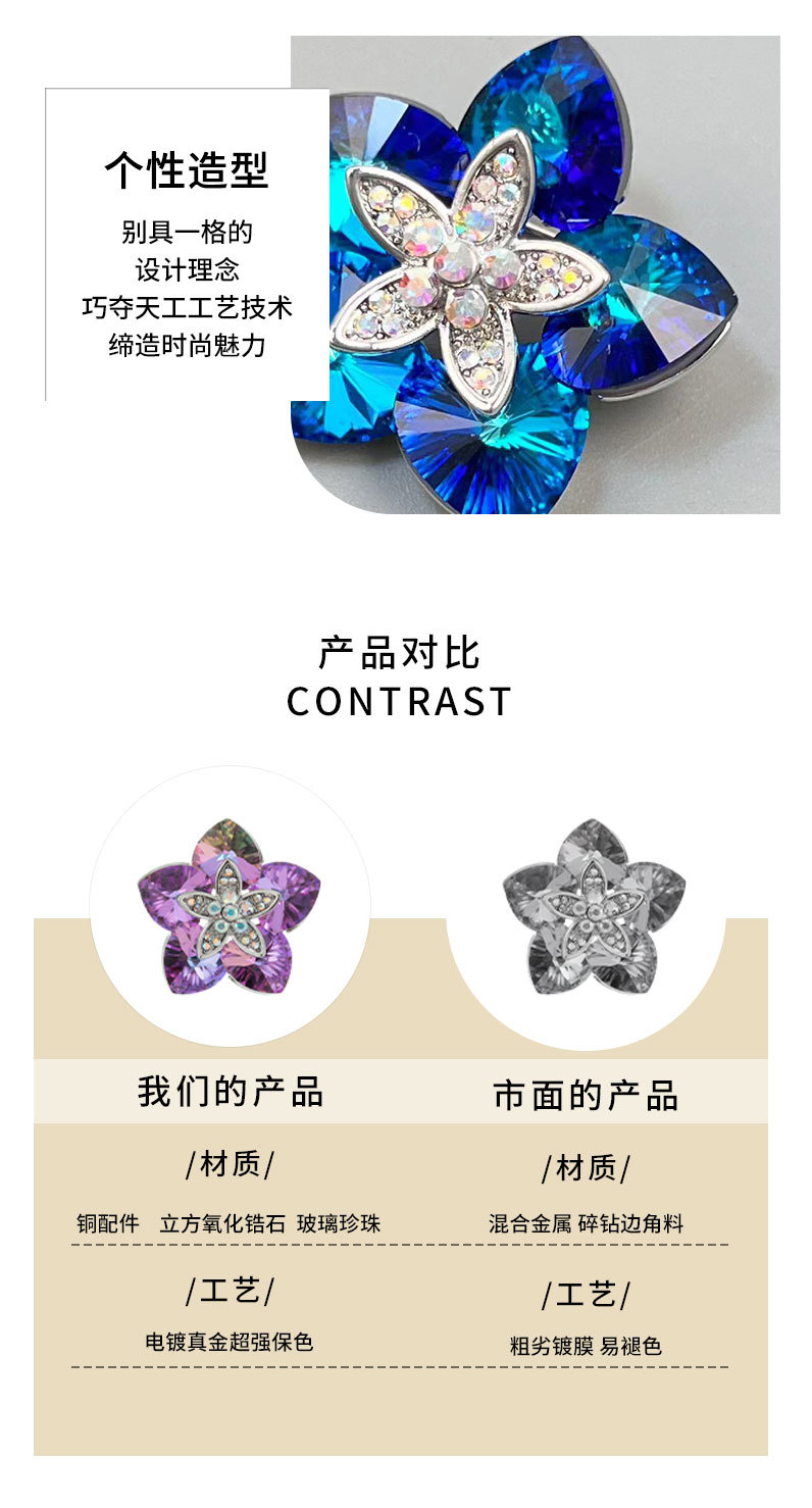 水晶元素桃心莲花胸针时尚高级感花朵brooch韩版