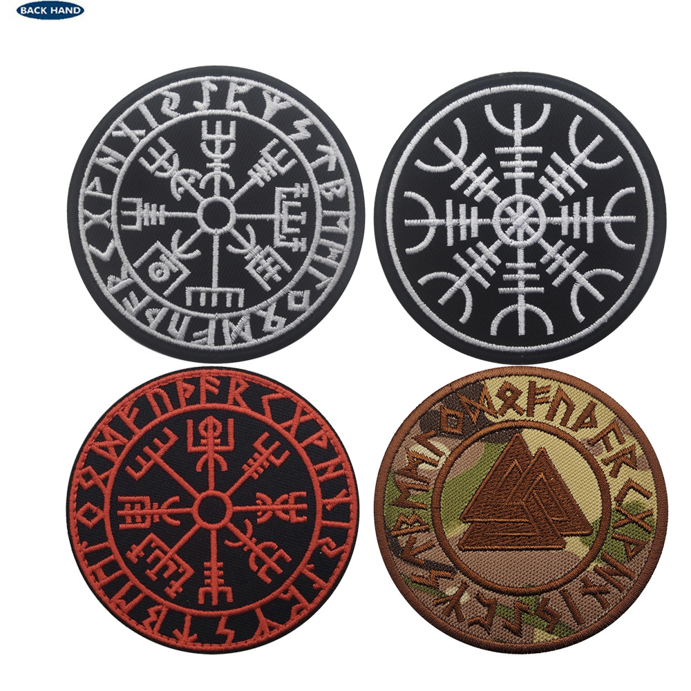 跨境专供北欧维京鲁纳文奥丁标志vking指南针士气臂章魔术贴徽章