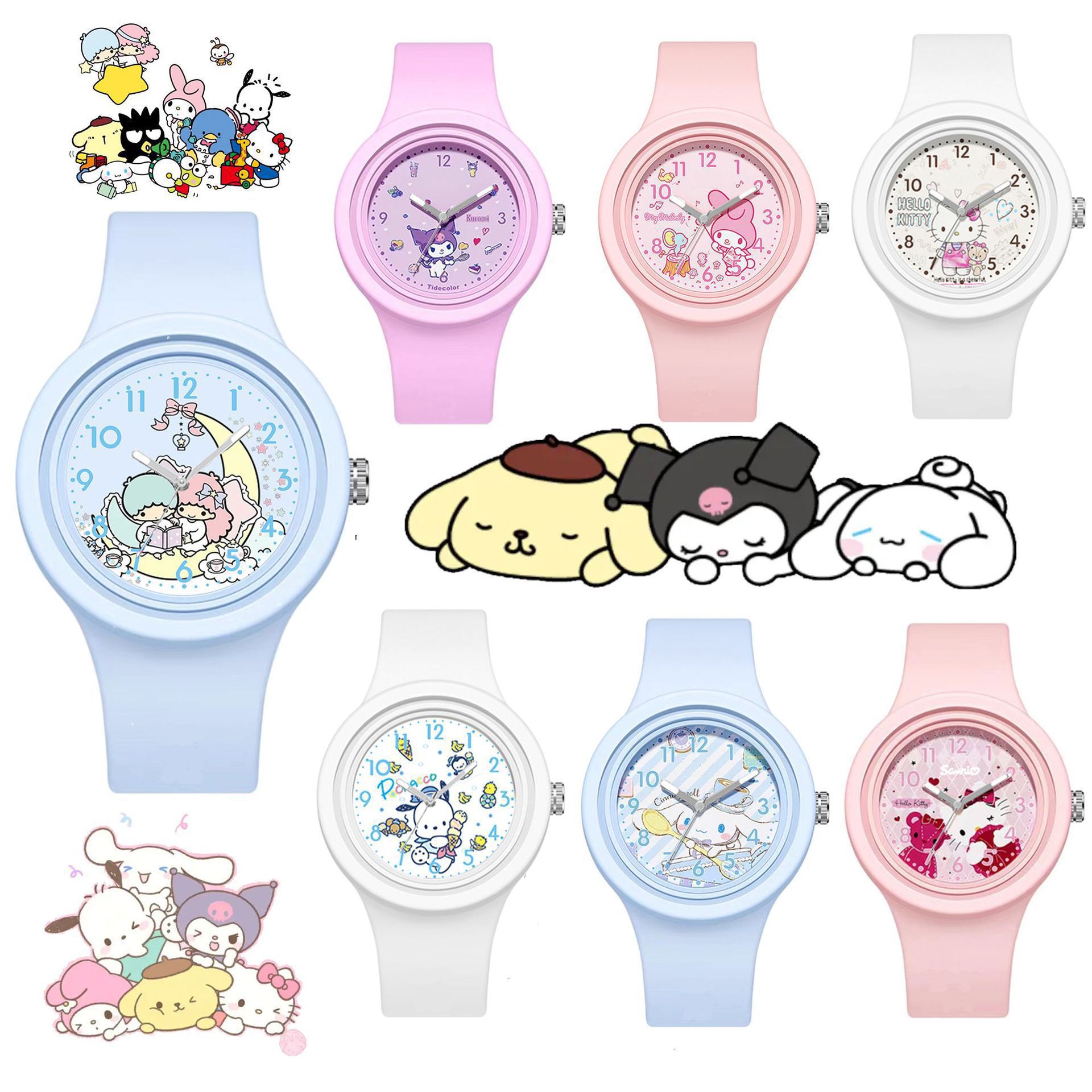 Nuevo Kulomi jade cane perro de dibujos animados silicona redonda de alta calidad sensación de piel adorable reloj Sanrio