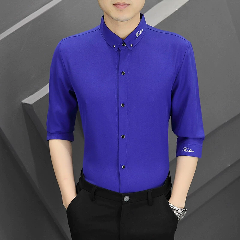 2025 Huajue Одежда-Весенне-осенняя мужская вышитая повседневная модная рубашка со средним рукавом, которую легко сочетать 0108