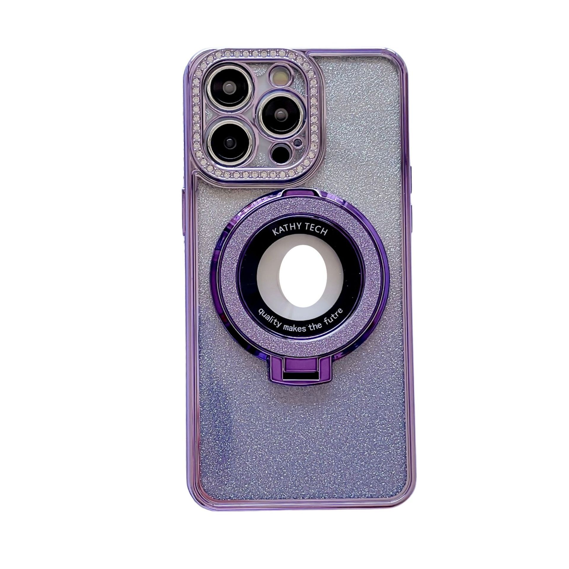 Soporte de succión magnética para iPhone17 caja de teléfono con brillo degradado 16Pro diamante de imitación galvanoplastia 13 funda protectora diamante