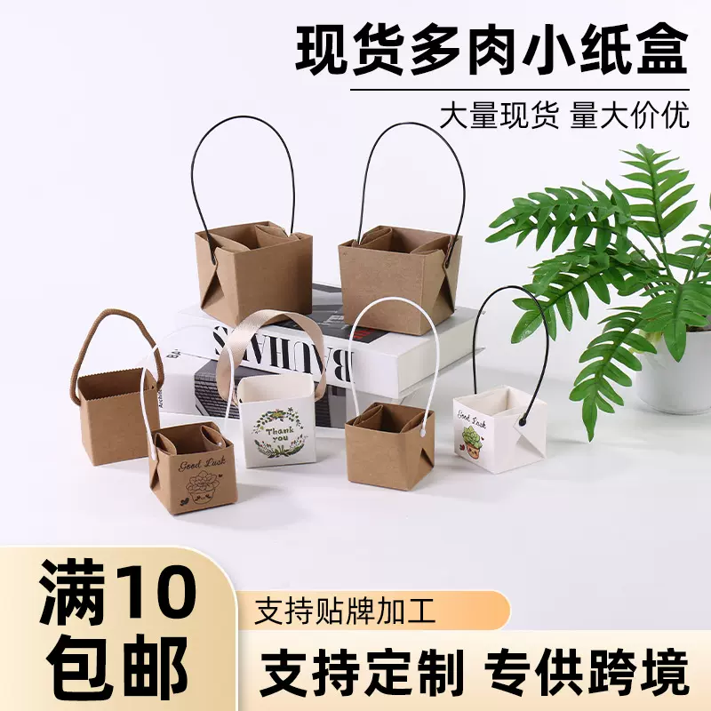 现货手提牛皮多肉植物纸盒手工DIY防水迷你多肉盆栽礼品多肉纸盒