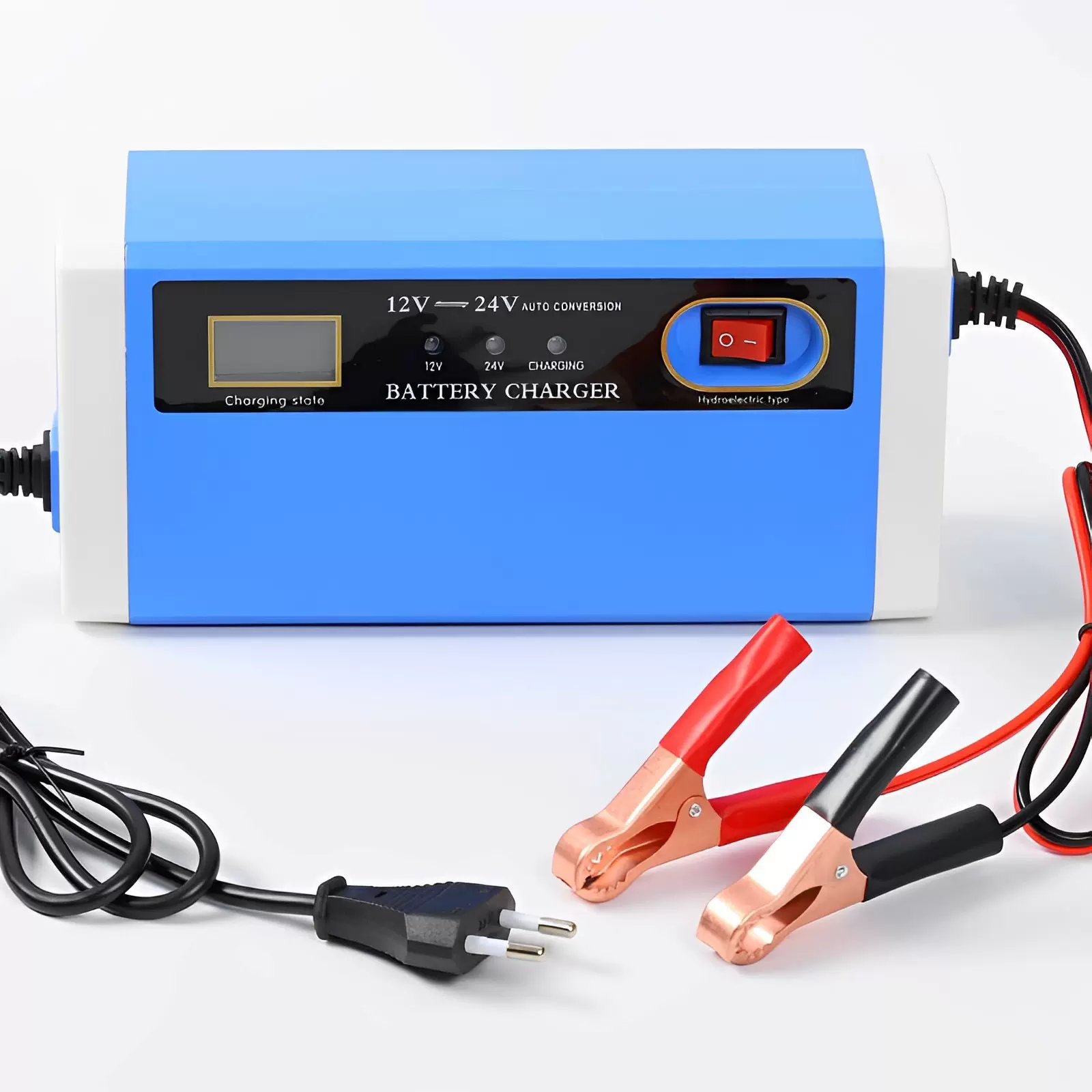 跨境直供12V24V10A汽车电瓶充电器 单块电池摩拖车干水电池充电器