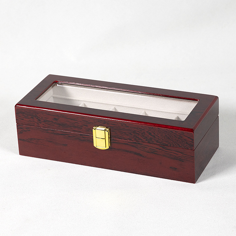 En stock pintura roja reloj caja de almacenamiento a prueba de polvo con claraboyas reloj pulsera caja de exhibición caja de colección