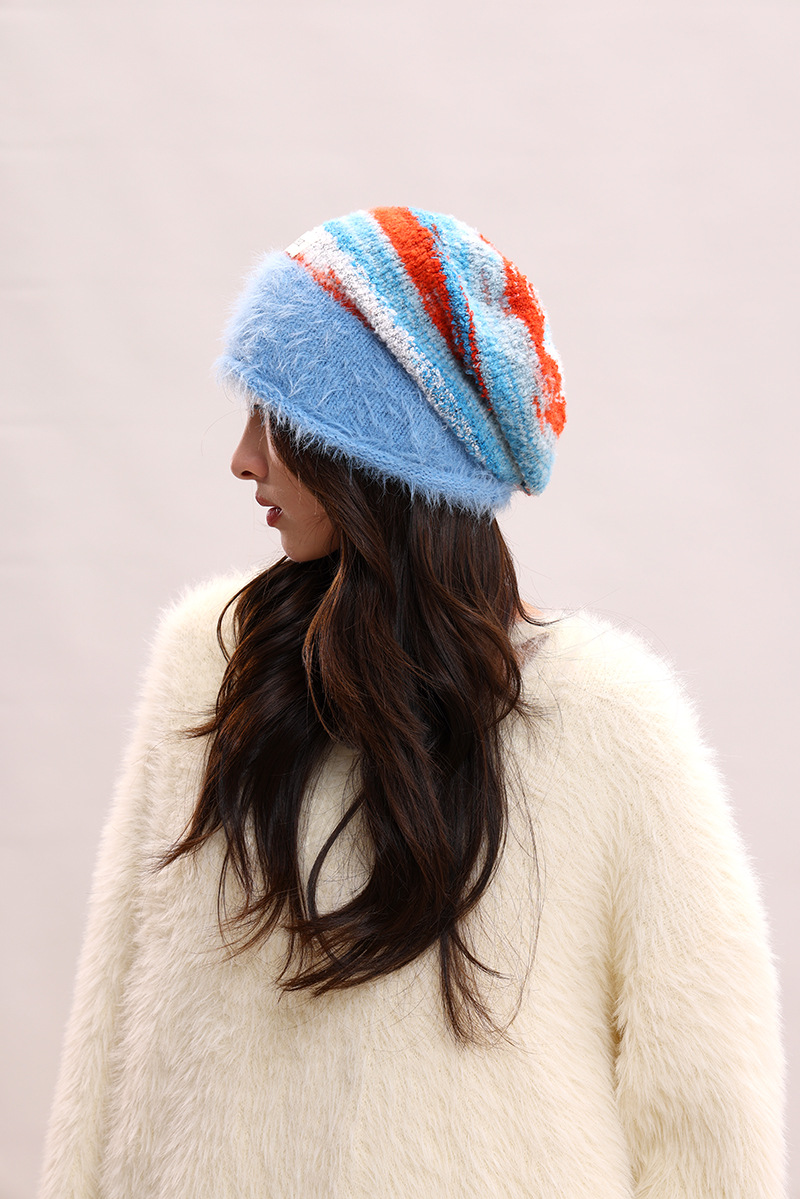 Cappello di lana per bambini, lavorato a maglia, con filato di piume femminili, impilato, che mostra il viso, piccolo calore autunnale e invernale, freddo cappello di lana, maschile_voghion.com