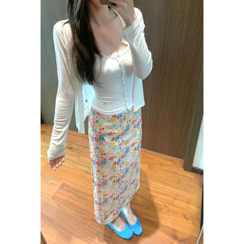 3つの完全な標準、Tmall品質、5ラインエッジの花柄スカート、女性の新しい夏のスリムロングスカート|undefined