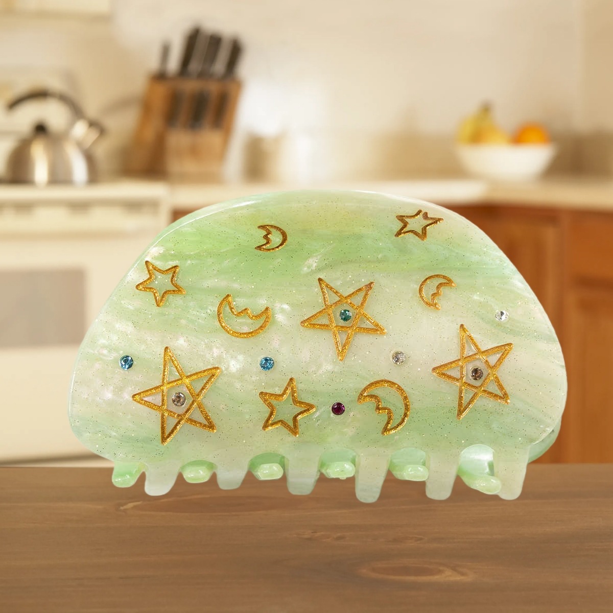 Moon Diamond Colorful Jewelry Five-Pointed Star Male Power 8 New Product Clip Acrylic Gold Thread Onion. Children's 8 Moon Hairpin Powder