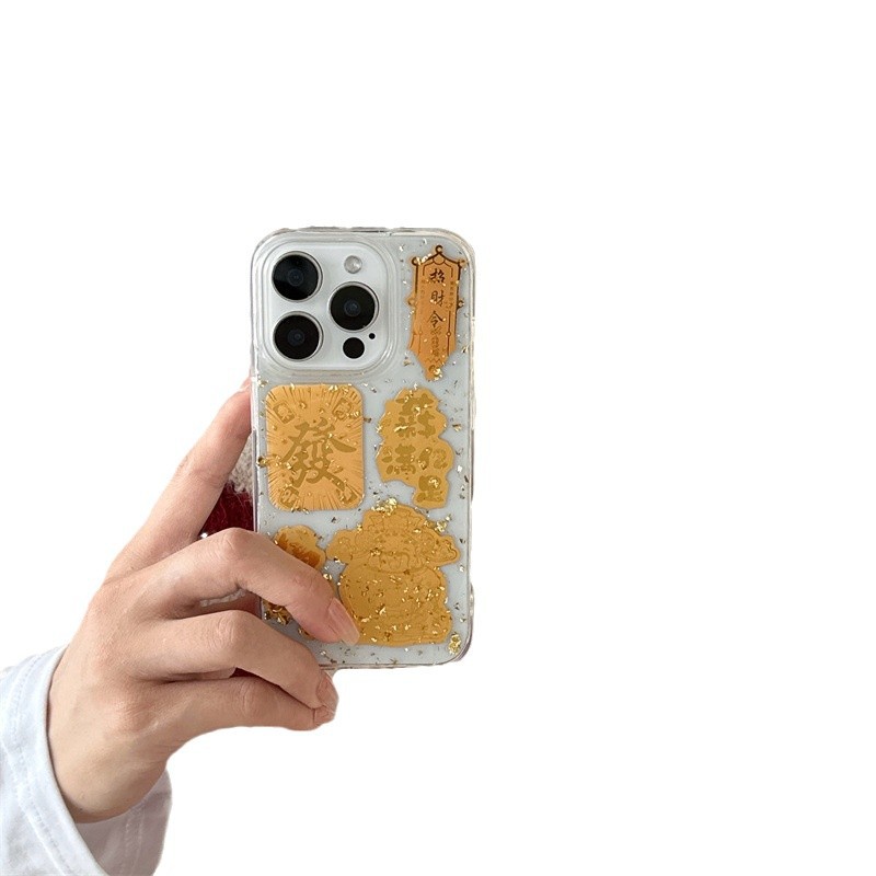 El epoxi transparente estilo ins Lucky Jinbao es adecuado para Apple 16proma festivo iPhone14/15 funda para teléfono móvil 13p