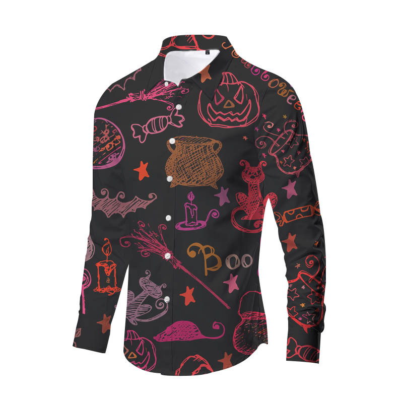 Europa y América nueva transfronteriza más TAMAÑO DE Halloween impreso de horror de los hombres delgados de moda impreso camisa de manga larga top