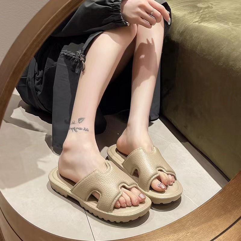 Eva Slippers for Women, Summer Home Use, H-Shaped Strap, Faux Leather, Trendy Outdoor Flat Sandals, Comfortable for Cross-Border Sale