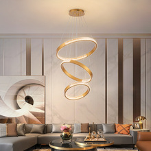 北欧轻奢大气loft公寓创意艺术别墅客厅楼梯吊灯led圆环灯餐厅灯