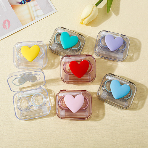Candy Colored Love Twist-Free Contact Lens Case Transparent Contact Lens Case Portable Mini Double Box Care Companion Box
