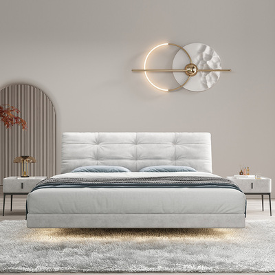 The first layer Leather bed Suspended Master Bedroom modern Simplicity Soft pack bed Light extravagance Double bed Small apartment Flaky clouds