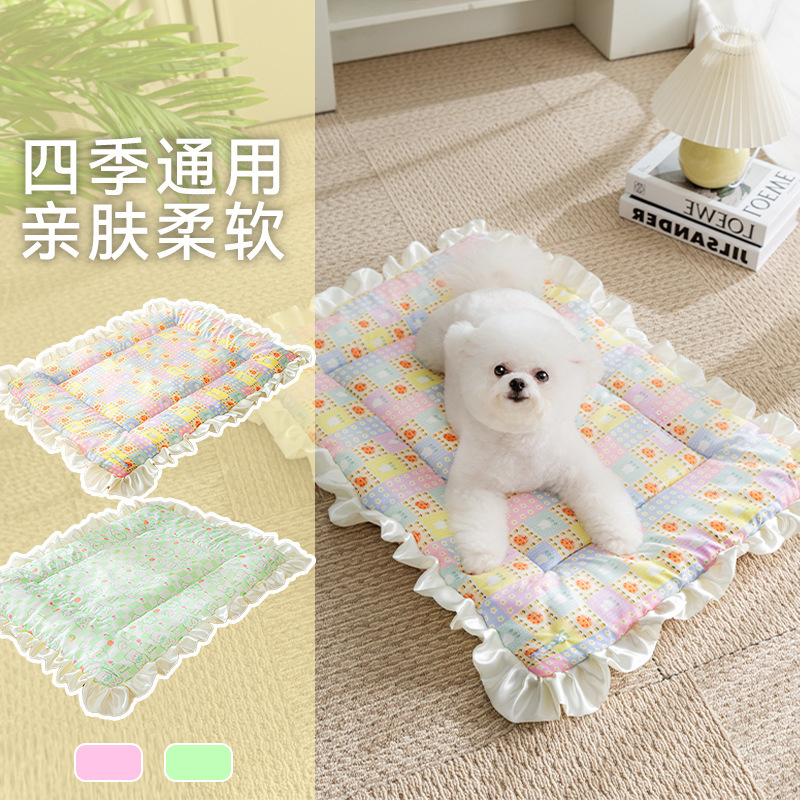 Estilo coreano primavera y verano pequeño floral Four Seasons Universal Pet Mat perro estera para dormir perrera gato nido dos lados Otoño e Invierno estera