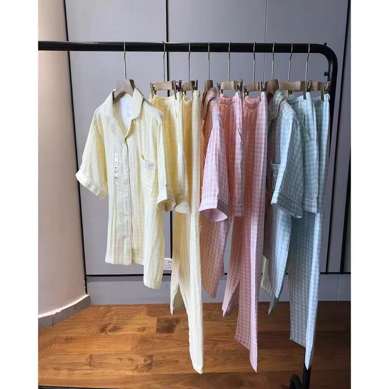 Three-Piece Set for Those Who Like Cotton ~ Cotton Double-Layer Yarn Breathable Short-Sleeved Pajamas + Shorts + Pants S0626S