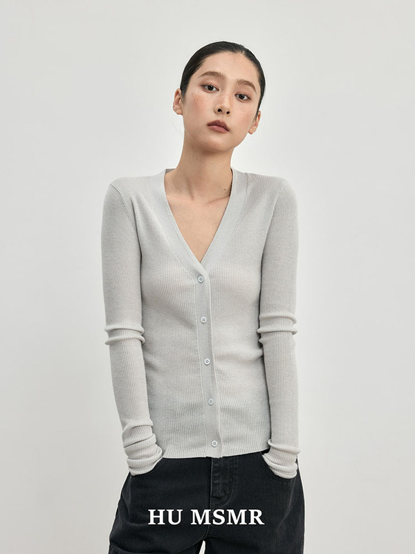 HUMSMR法式v领羊毛针织开衫女高级感内搭修身显瘦打底毛衣GM026|undefined