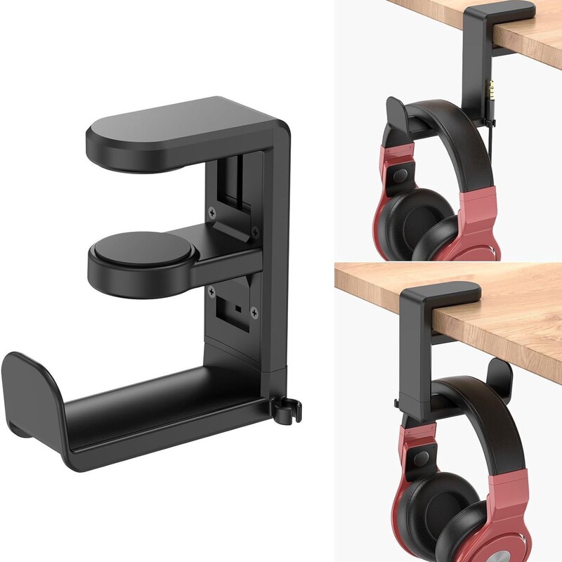 New Model of Punch-Free Hook Earphone Holder, 360-Degree Rotatable, Adhesive-Free Desk Clip Storage Rack