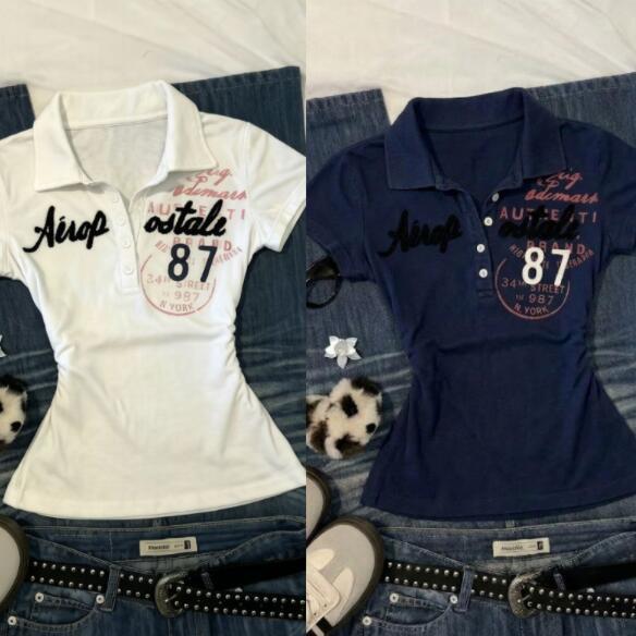 Original Y2K American Retro Polo Collar Short-Sleeved T-Shirt for Women Summer Letter Print Embroidered White Slimming Top Original Y2K American Retro Polo Collar Short-Sleeved T-Shirt for Women Summer Letter Print Embroidered White Slimming Top
