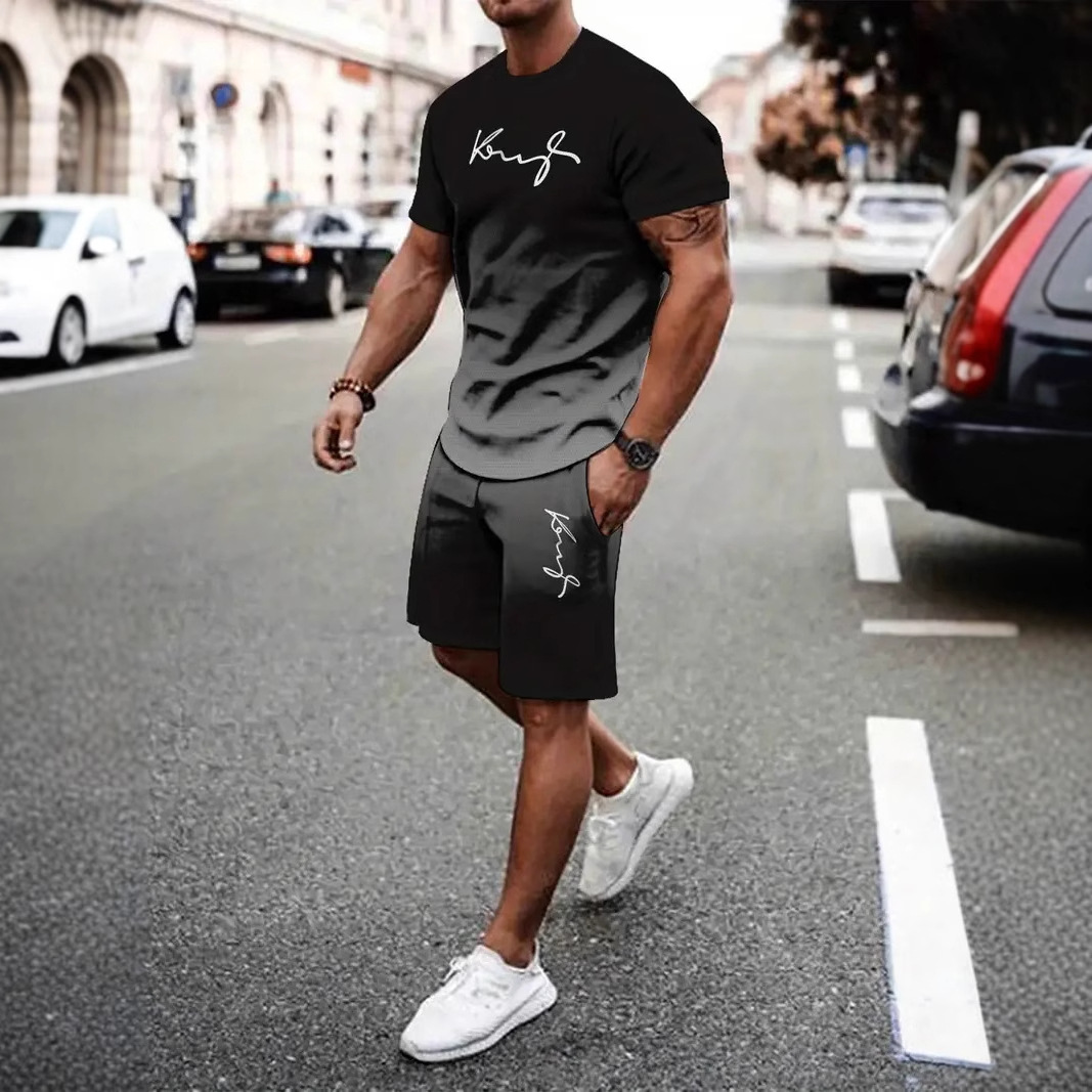 Zweiteiliges Sommer-Bekleidungsset für Herren: Locker sitzendes, dünnes Kurzarmhemd und Shorts in Übergröße (Mingshi)_voghion.com