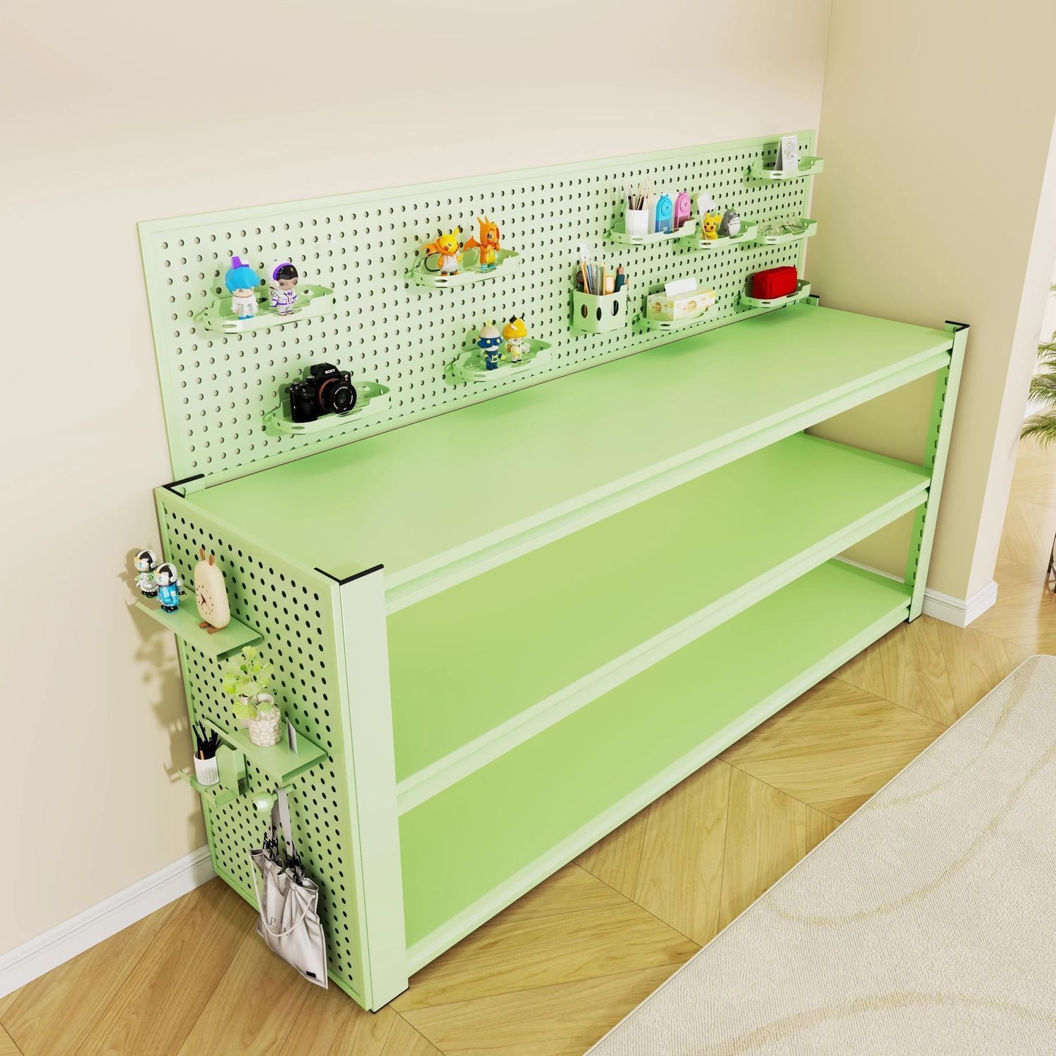 Steel One-Piece Desk Cabinet Shelf-Type Study Table Multi-Layer Floor-Standing Home Study Student Study Table Storage Rack