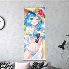 動漫二次元 初音未來Miku掛畫長掛畫報捲軸畫布畫35X90CM