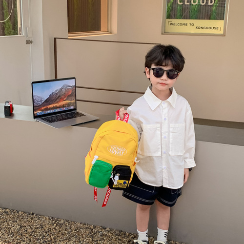 Kindergarten Backpack  New Korean Version Letter Contrast Color Backpack Can Customize LOGO Niche Design Children's School Bag