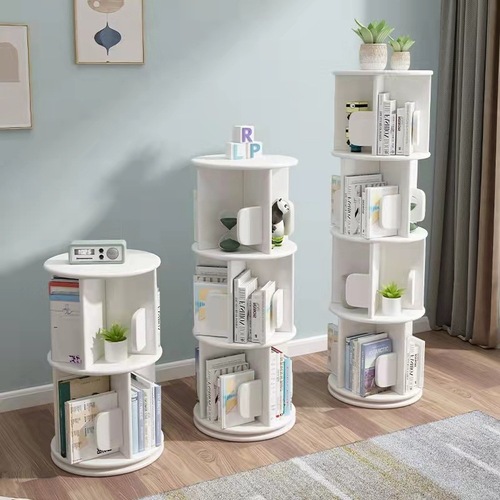 All solid wood rubber wood rotating bookcase bookshelf children's toy storage cabinet floor-standing book picture book display rack cabinet