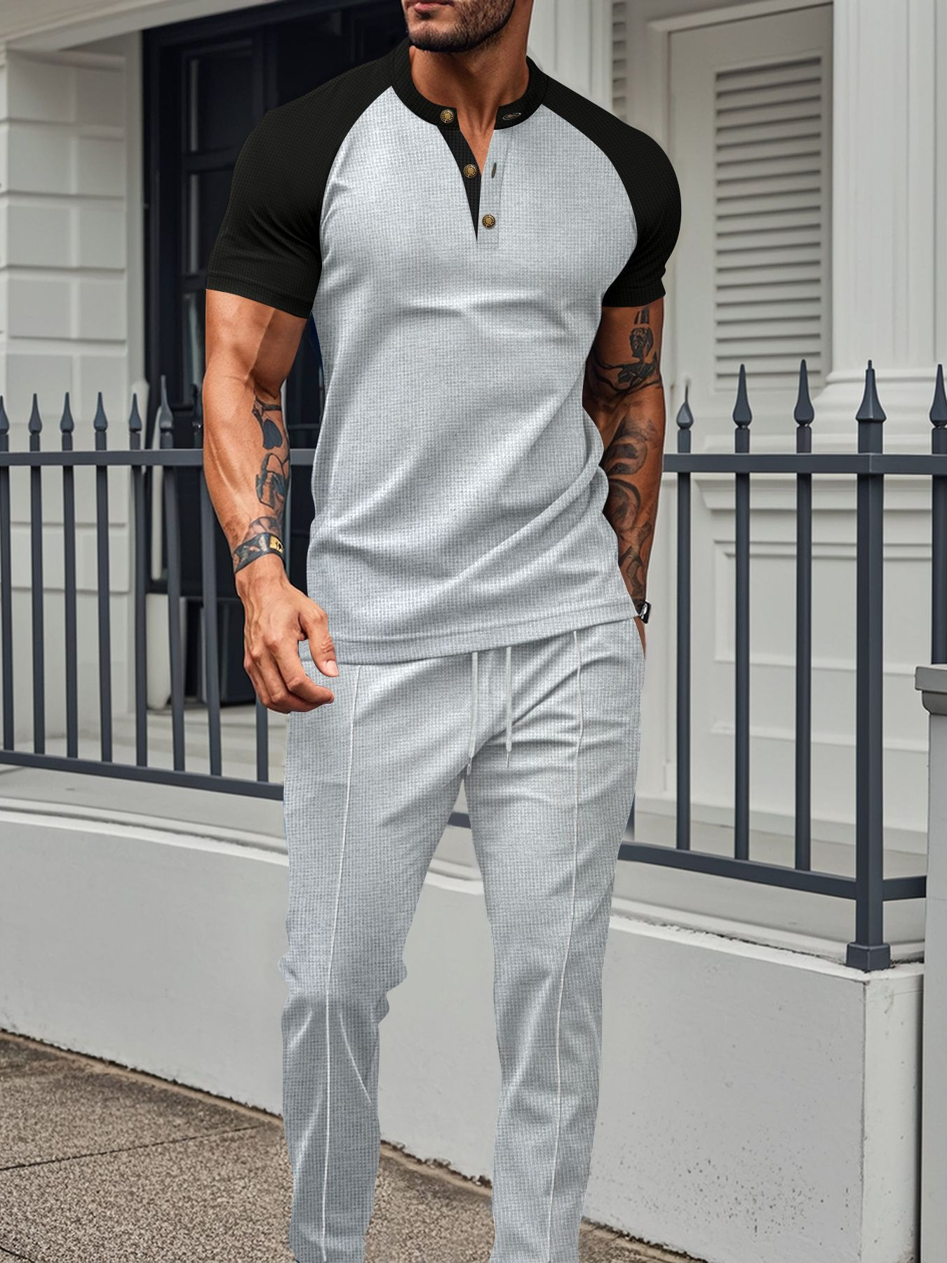 Ensemble décontracté homme t-shirt manches courtes et pantalon_voghion.com