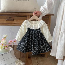女宝宝春季套装洋气碎花背心裙婴幼儿娃娃衫两件套女童背带公主裙