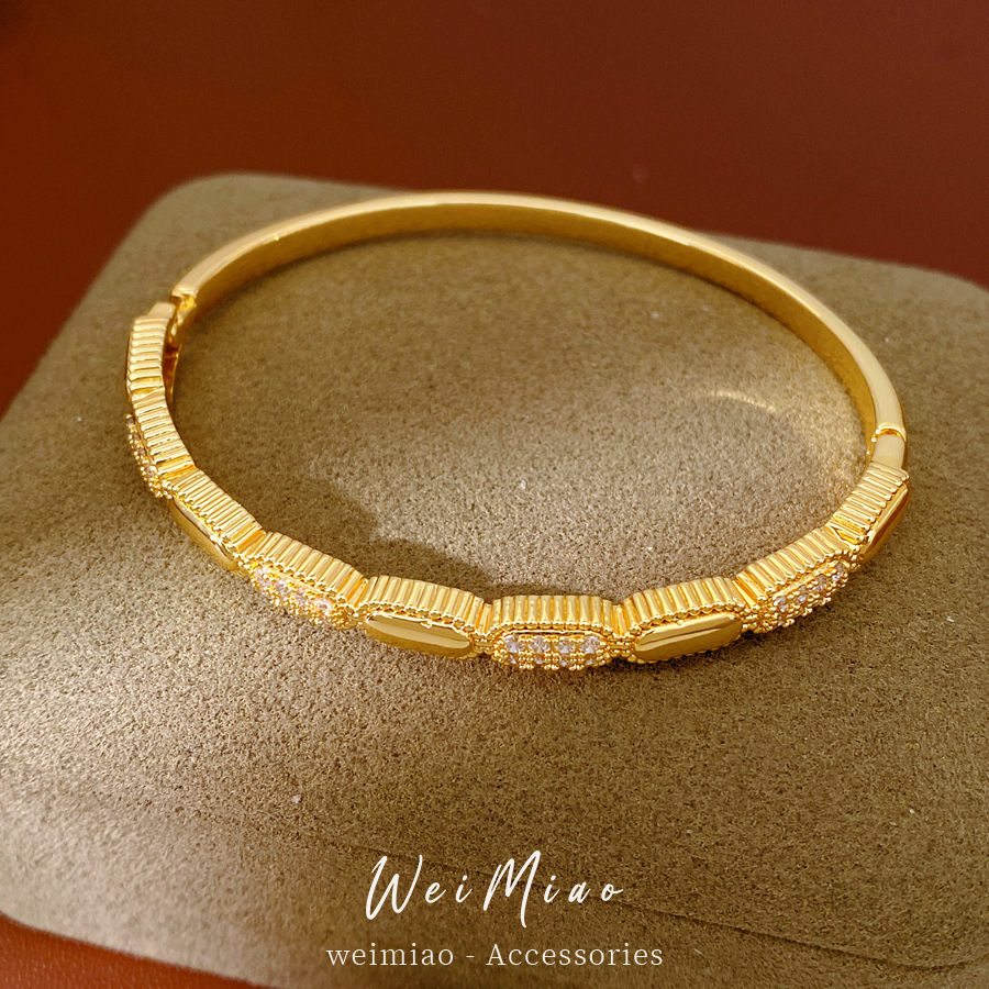 18k oro real electron-pantalón de piedra pulsera de fijación ovalada temperamento delicado pulsera de personalidad joyas de nicho lujosas