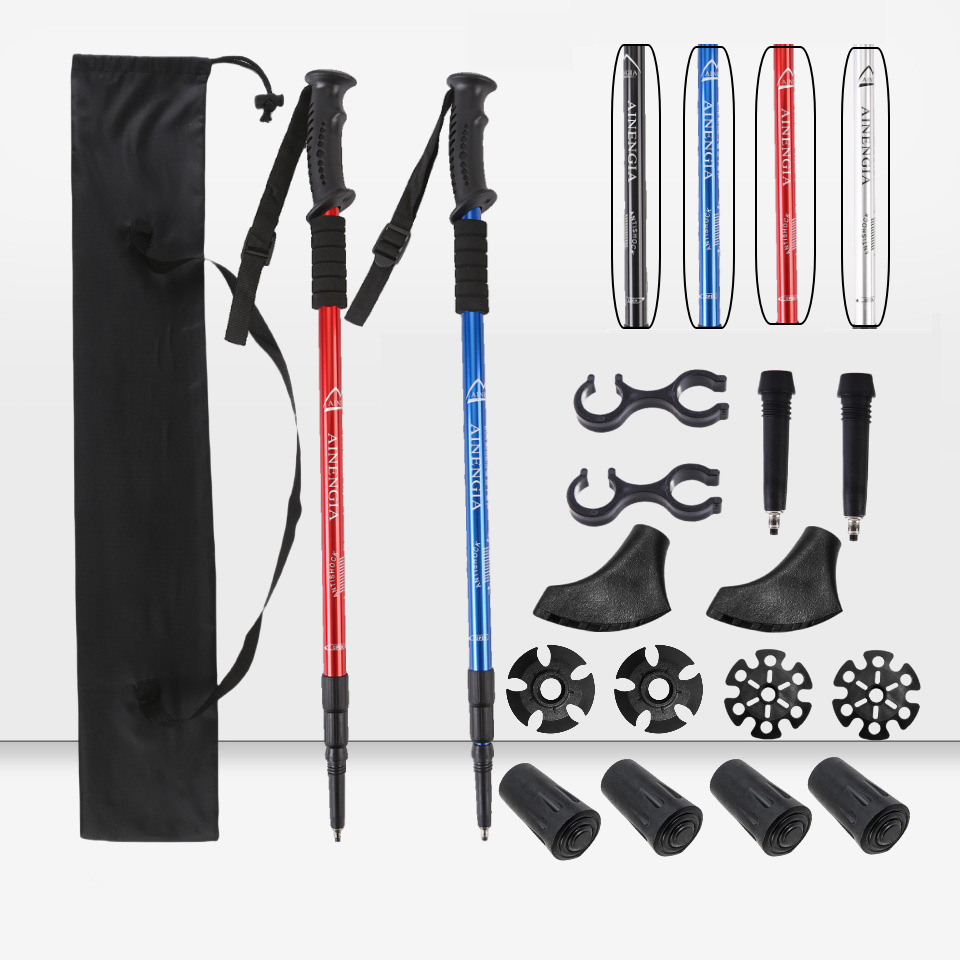 Amazon TEMU Aliexpress tres secciones de aleación de aluminio telescópico amortiguador bastón de escalada antideslizante image 1
