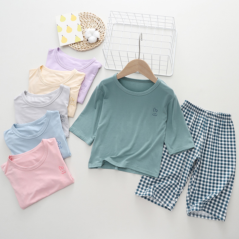 Children's Pajamas, Summer Thin Modal Home Clothes, Boys' Comfortable Short-Sleeved Shorts Set, Kidsren's Clothing for Small and Medium-Sized Kidsren