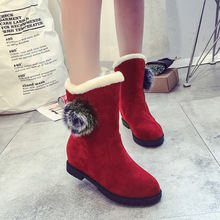 2024秋冬季半筒靴内增高保暖平跟短靴甜美少女中筒靴平底雪地靴女
