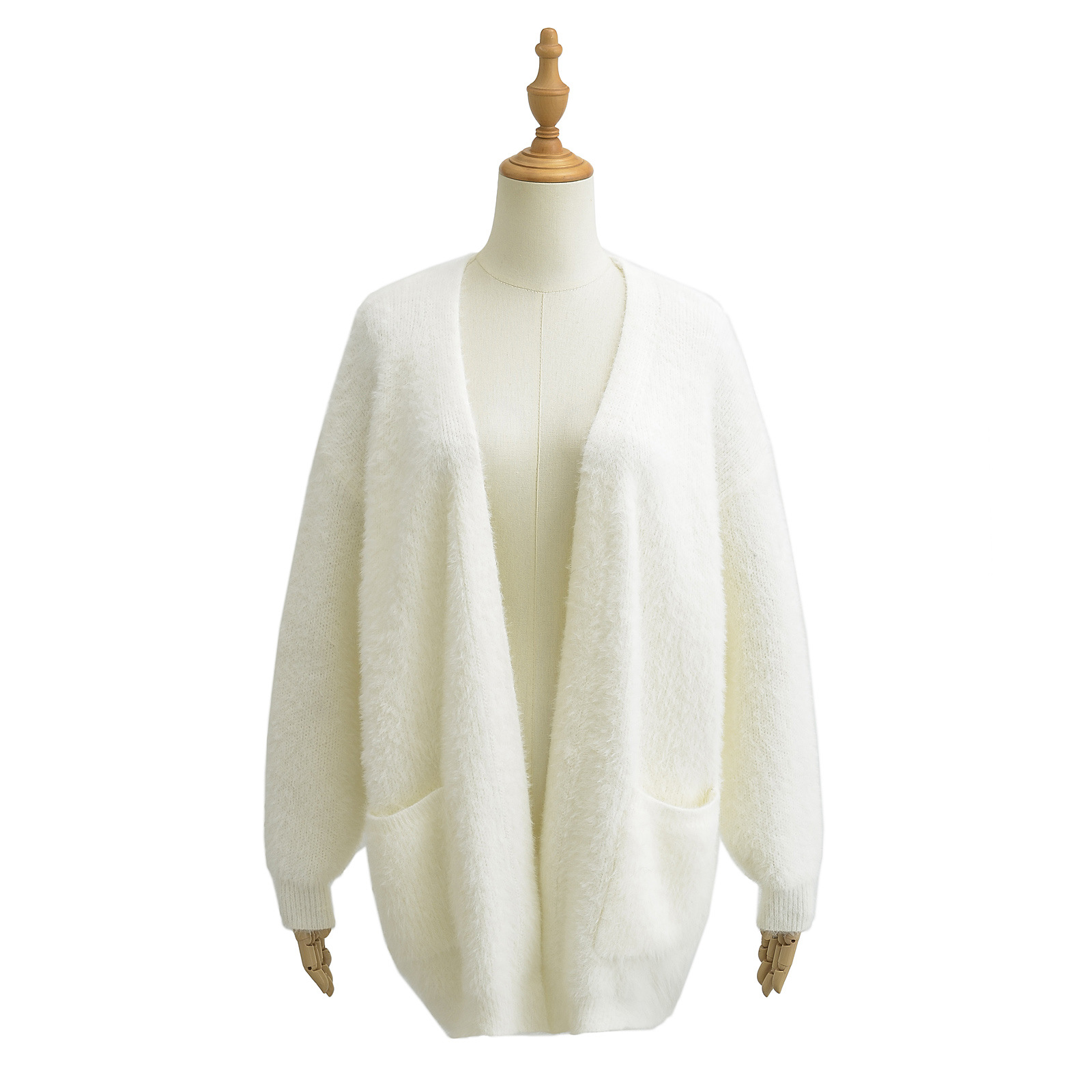 Soft and Lazy Imitation Mink Hair Mid Length Knitted Cardigan for Women's 2023 Autumn/winter New Loose and Thickened Sweater Coat_voghion.com