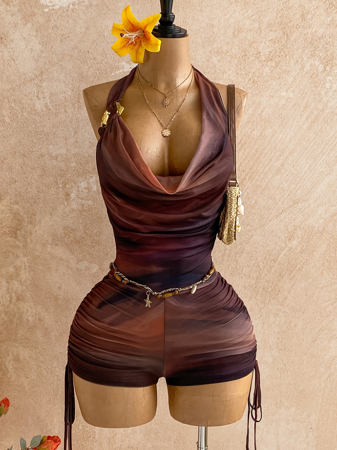 Women's Clothing Color Block Tie Front Jumpsuit New American Bestseller Hot Item_ecoleips.com