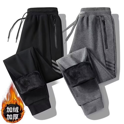 Loose Ankle Sports Pants Winter Fleece Lined Thick Casual Pants Men Autumn Winter Large Straight Leg Warm Thigh Pants