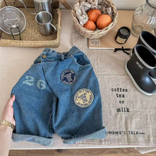 儿童韩版刺绣牛仔长裤2025春款童装新款男女童裤宝宝洋气哈伦裤子