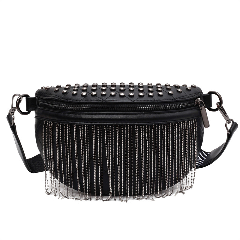 Industria pesada punk estilo remaches borda bolso de cintura mujer 2025 nuevo cross-border coreano banda ancha textura mochila de hombro