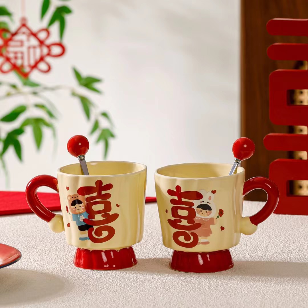 Nuevos regalos de boda tazas de cerámica con tazas de casada de estilo chino tazas de regalo de alto valor de cara tazas