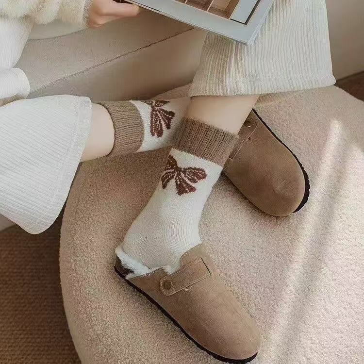 蝴蝶结冬季潮袜中筒袜加厚中筒袜秋冬甜美蝴蝶结保暖毛圈袜袜子女|undefined
