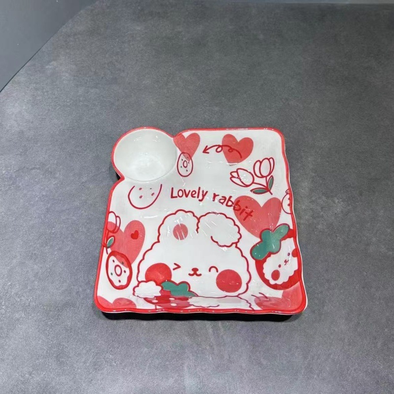 Creativo japonés encantador platos de galletas de red con plato de cerámica de paneles de paneles caseros de patatas fritas plato de cerámica cuadrado