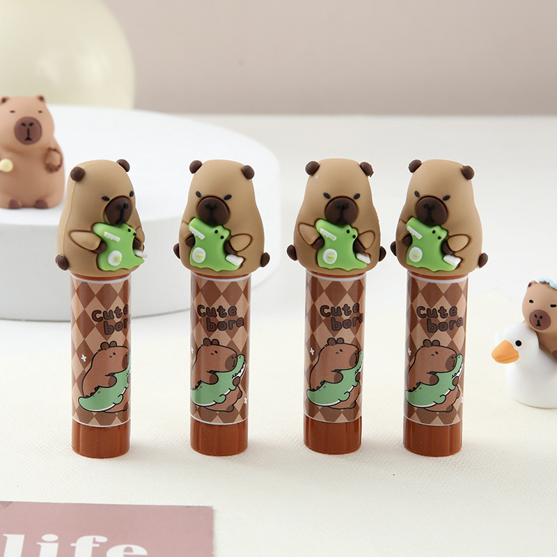 Adhesivo sólido de dibujos animados para niños Kapibala Kindergarten bricolaje hecho a mano palo de pegamento sólido blanco papelería para estudiantes de oficina