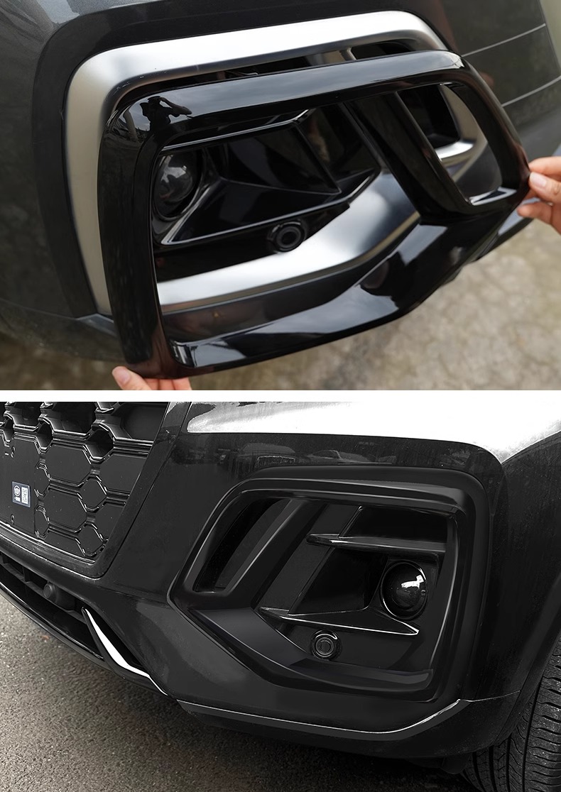 Suitable for 21-24 Audi Q5L front bumper decorative trim, black warrior modification, fog light, rear bumper, exhaust tip, anti-collision strip