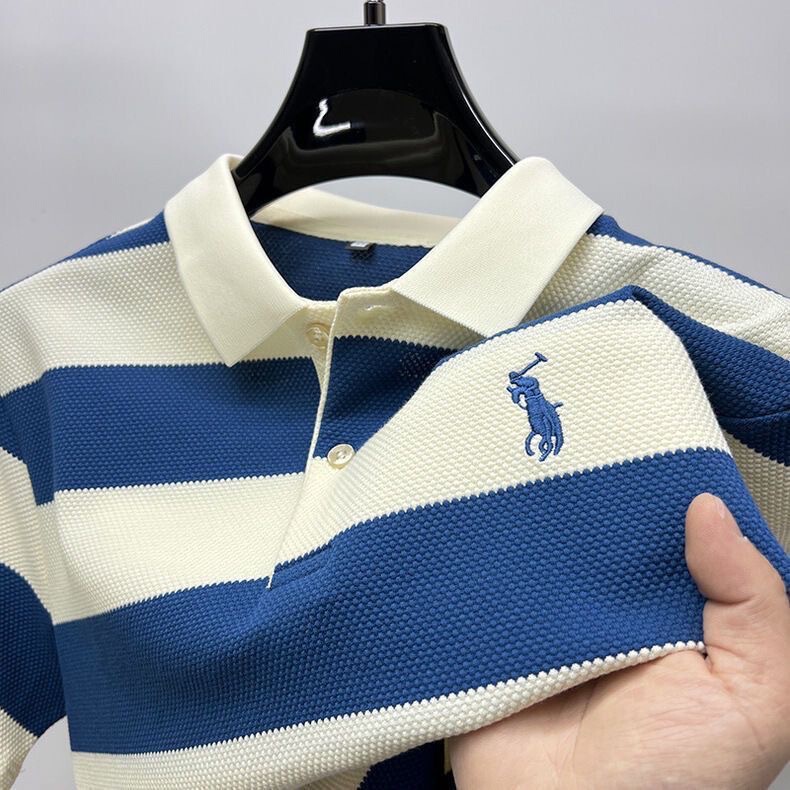 Clearance Sale: New Trendy Men's Short Sleeve Polo Shirt with Striped Embroidery, Business Versatile Top