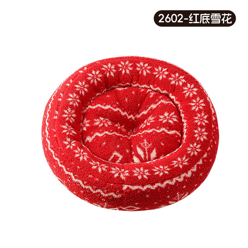 Round nest short hair-red background and white snowflakes 2602 / Diameter 40cm